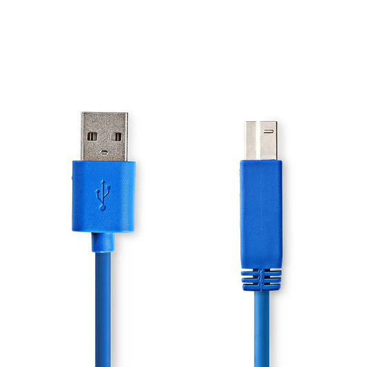 Nedis USB Cable | USB 3.2 Gen 1 | USB-A Male | USB-B Male | 5 Gbps | Nickel Plated | 3.00 m | Round | PVC | Blue | Envelope