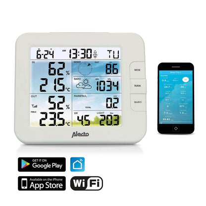Alecto WS5400 | 8-in-1 Wi-Fi Smart Weather Station | Indoor and Outdoor Temperature, Forecast, Wind, Pressure, Humidity, Rain & More | Outside Wireless sensor | Application | Grey