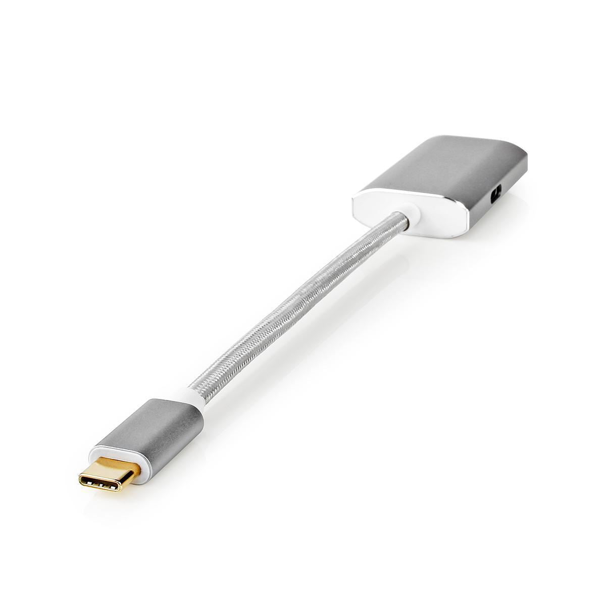 Nedis USB-C™ Adapter | USB 3.2 Gen 1 | USB-C™ Male | DisplayPort Female / USB-C™ Female | 4K@60Hz | Power delivery | 0.20 m | Round | Gold Plated | Braided / Nylon | Silver | Cover Window Box