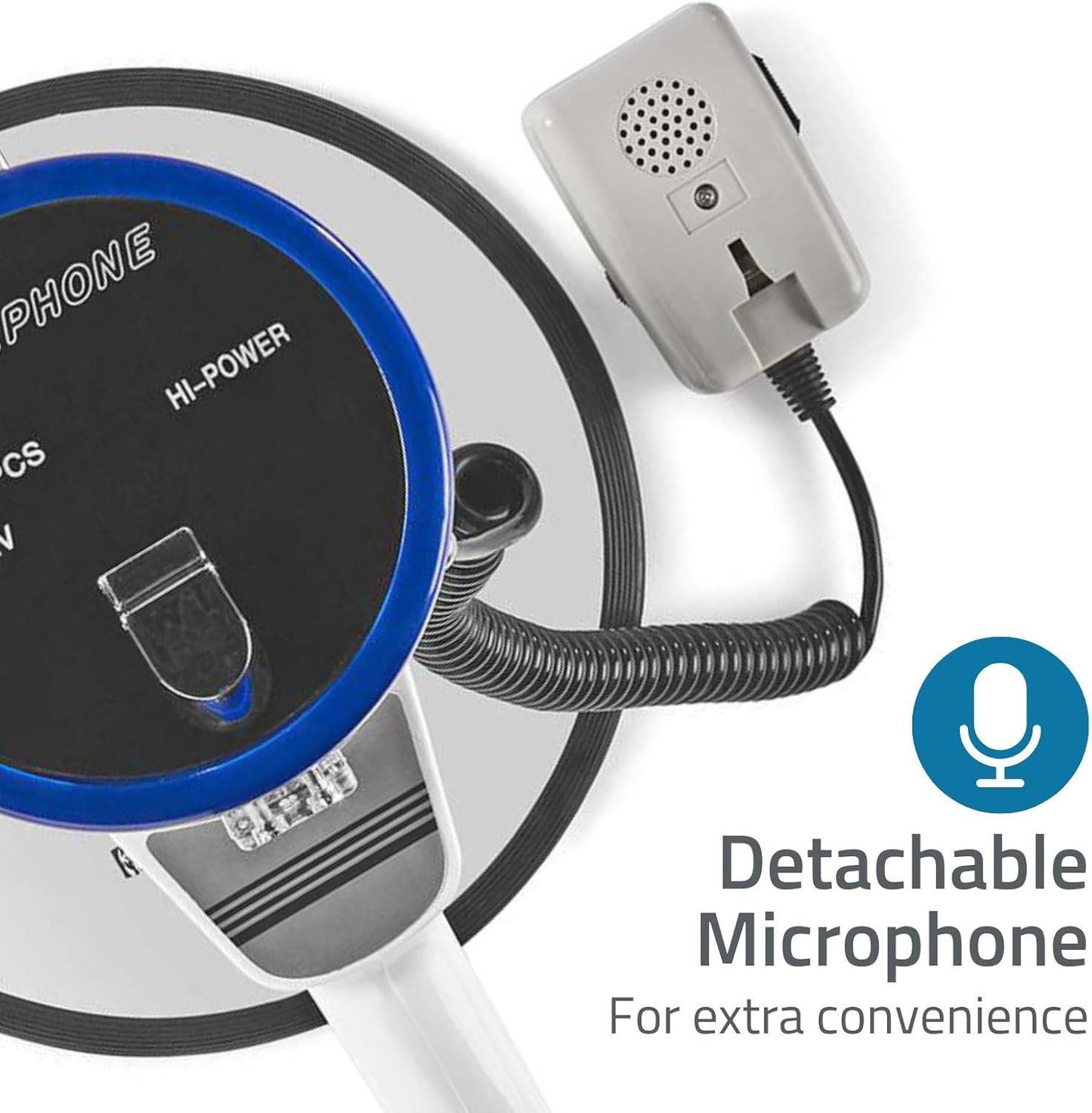 Nedis Megaphone | Maximum range: 1500 m | Maximum Volume control: 120 dB | Detachable Microphone | Built-in siren | Shoulder strap | Blue / White