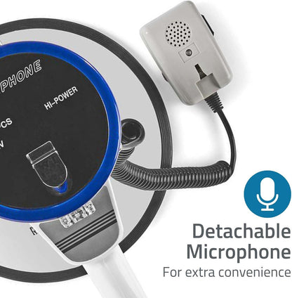 Nedis Megaphone | Maximum range: 1500 m | Maximum Volume control: 120 dB | Detachable Microphone | Built-in siren | Shoulder strap | Blue / White