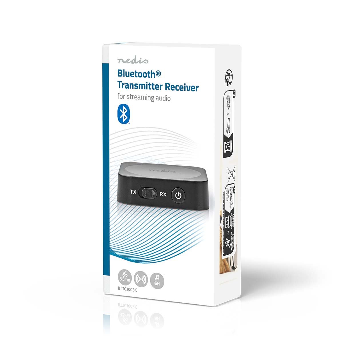 Nedis Bluetooth® Transmitter Receiver | Connection input: 1x AUX | Connection output: 1x AUX | SBC | Up to 1 Device | Maximum battery play time: 6 hrs | Black