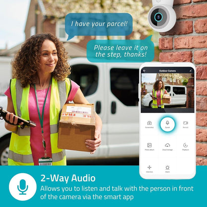 Nedis SmartLife Outdoor Camera | Wi-Fi | Spotlight | 3MP Full HD 1296p | IP65 | Cloud Storage (optional) / microSD (not included) / Onvif | 5 V DC | With motion sensor | Night vision | White