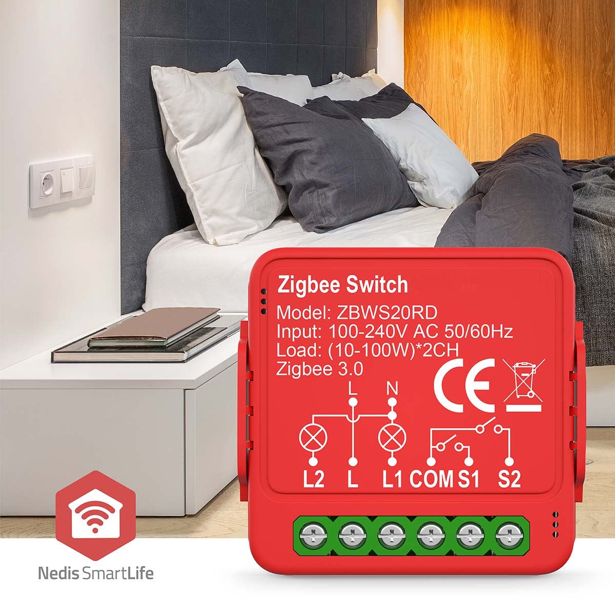 Nedis SmartLife Garage Door Smart Power Switch | Zigbee 3.0 | 2x100 W | Terminal Connection | App available for: Android™ / IOS