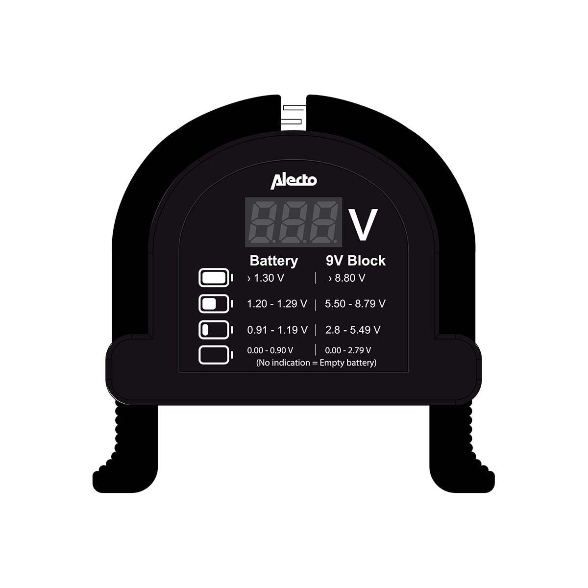 Alecto Digital LCD Battery tester for AA AAA C D 9V (PP3) & Button Cell Batteries | Black