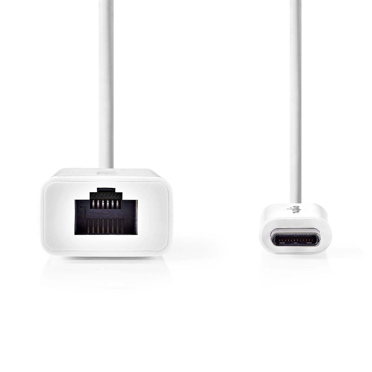 Nedis USB Network Adapter | USB 3.2 Gen 1 | 1000 Mbps | USB-C™ Male | RJ45 Female | 0.20 m | Round | Nickel Plated | Tinned Copper | White | Box 17.081.195