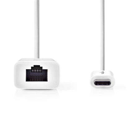 Nedis USB Network Adapter | USB 3.2 Gen 1 | 1000 Mbps | USB-C™ Male | RJ45 Female | 0.20 m | Round | Nickel Plated | Tinned Copper | White | Box 17.081.195
