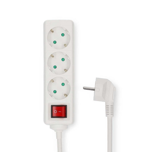 Nedis Extension Socket | Type F (CEE 7/7) | 3-Way | 5.00 m | 3680 W | 16 A | Kind of grounding: Side Contacts | 230 V AC 50/60 Hz | Socket angle: 45 ° | H05VV-F 3G1.5mm² | On/Off switch | White