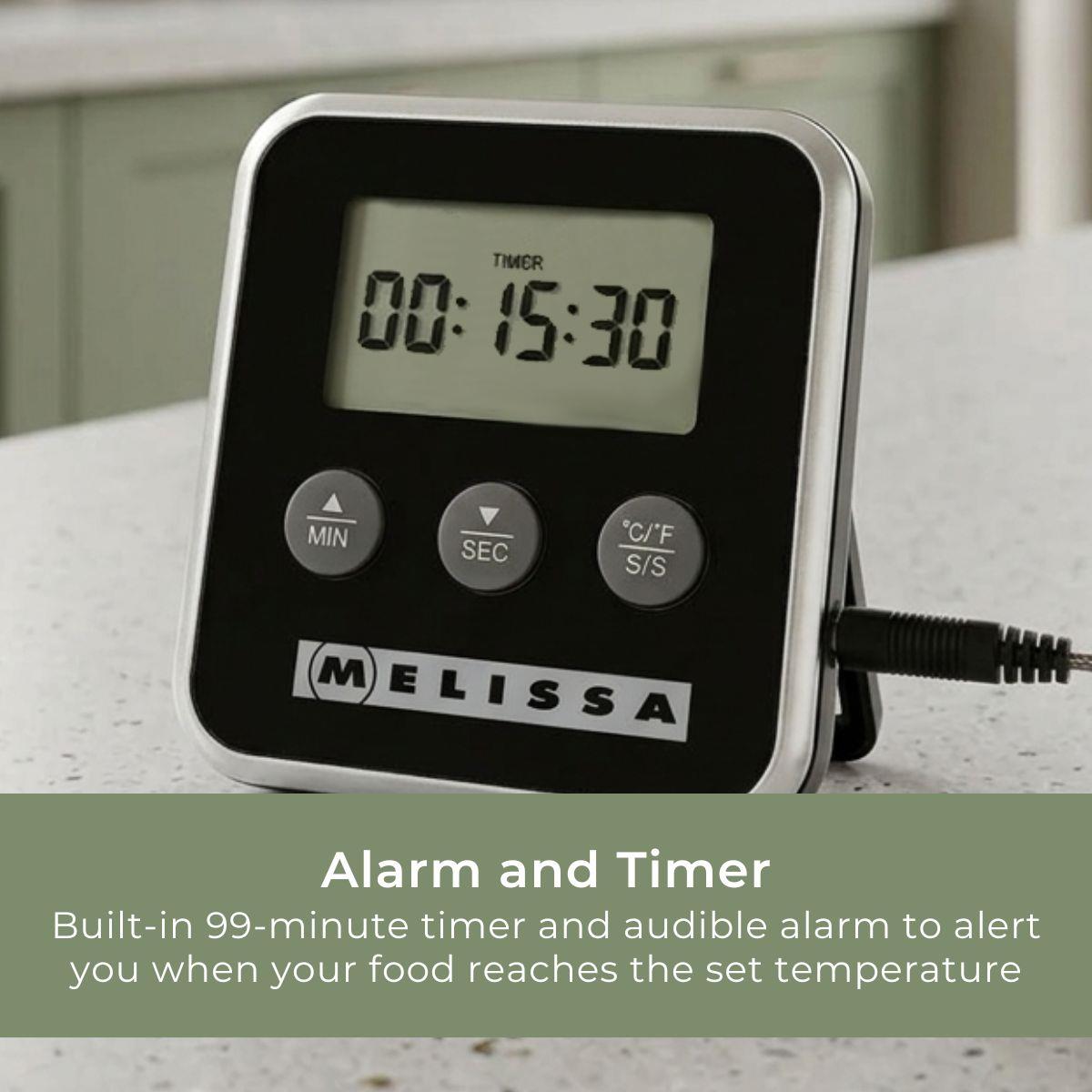 MELISSA Meat Thermometer | Alarm / Timer | LCD Display | 0 - 250 °C | Black / Silver