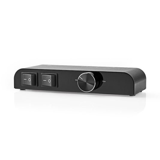 Nedis Speaker Control Switchbox | 2 port(s) | Banana | Speaker impedance: 4-16 Ohm | Maximum load per channel: 60 W | Volume control | Aluminium | Black