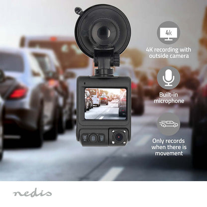 Nedis Dash Cam | 4K@30fps | 12 MPixel | 2 " | Wi-Fi | LCD | Dual camera | Cabine view camera | GPS | Parking sensor | Motion detection | Night view | Black