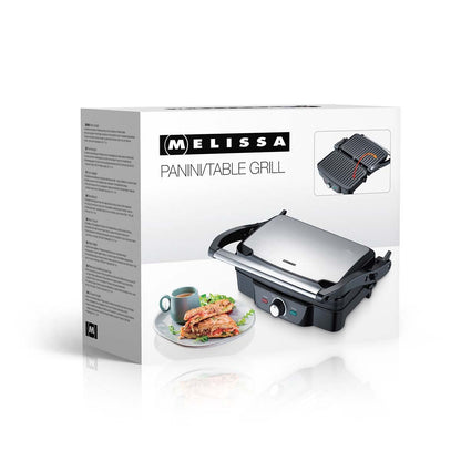 MELISSA 16240108 Contact Panini / Table Grill | 1600 W | 28 x 17 cm | Adjustable temperature control | Plastic / Stainless Steel