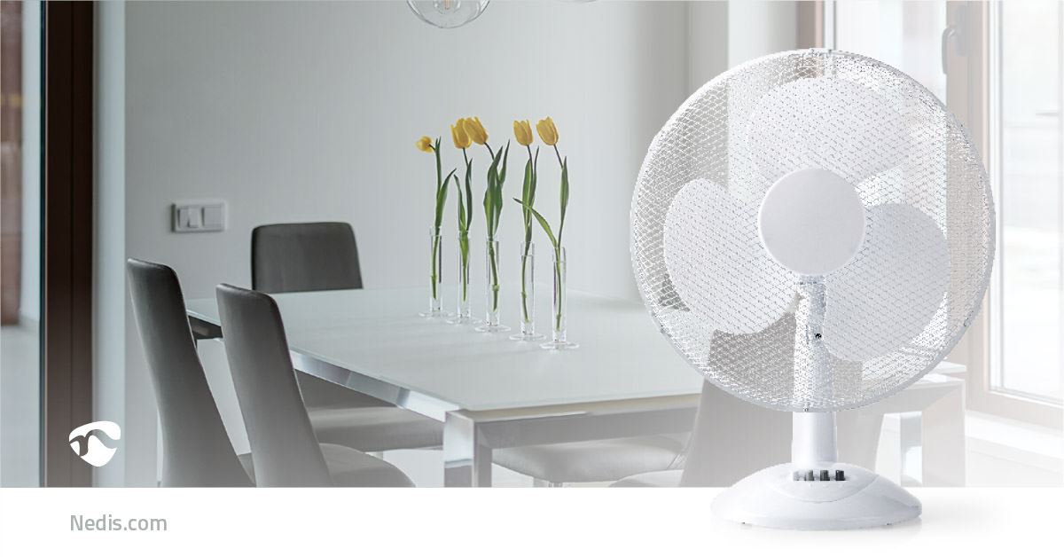 Nedis Table Fan | Mains Powered | Diameter: 400 mm | 45 W | Oscillation | 3-Speed | White