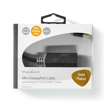 Nedis Mini DisplayPort Cable | DisplayPort 1.4 | Mini DisplayPort Male | HDMI™ Output | 48 Gbps | Gold Plated | 0.20 m | Round | PVC | Anthracite | Window Box