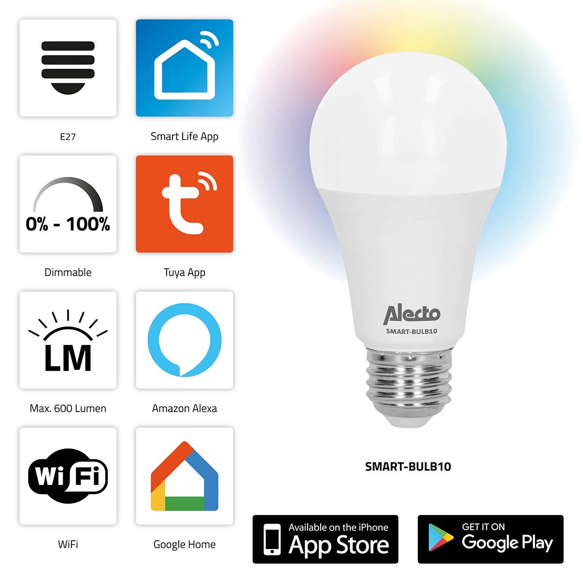 Alecto E27 Smart LED Colour Bulb with Wi-Fi