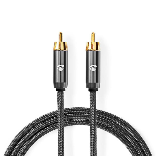 Nedis Subwoofer Cable | RCA Male | RCA Male | Gold Plated | 5.00 m | Round | 4.5 mm | Anthracite / Gun Metal Grey | Cover Box
