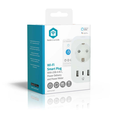 Nedis SmartLife Smart Plug | Wi-Fi | IP21 | Power meter | 3680 W | Type E (CEE 7/6) / 1x USB-C™ / 2x USB | 0 - 55 °C | Android™ / IOS | White | 1 pcs