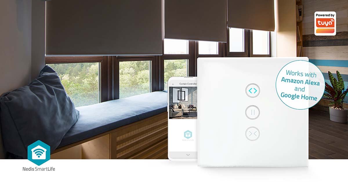 Nedis SmartLife Wall Switch | Wi-Fi | Curtain / Shutter / Sunshade | Wall Mount | 300 W | Android™ / IOS | Glass | White