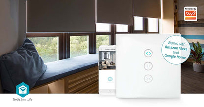 Nedis SmartLife Wall Switch | Wi-Fi | Curtain / Shutter / Sunshade | Wall Mount | 300 W | Android™ / IOS | Glass | White