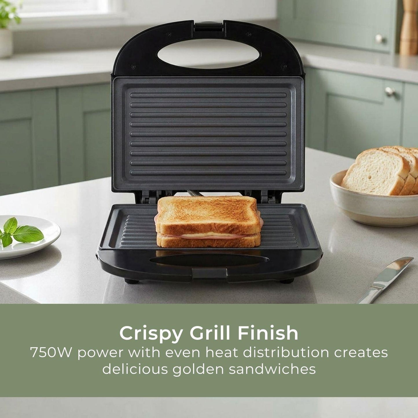 MELISSA Sandwich Maker with Grill Plate | 750 Watt  | Black