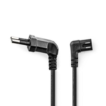 Nedis Power Cable | Euro Male | IEC-320-C7 | Angled | Angled Left | Nickel Plated | 2.00 m | Flat | PVC | Black | Label