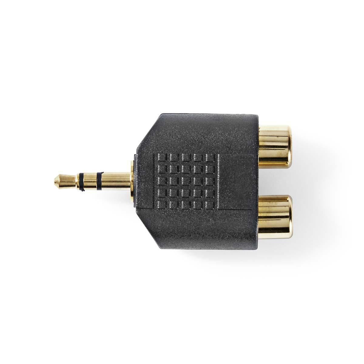 Nedis CAGP22940BKG | Stereo Audio Adapter | 3.5 mm Male | 2x RCA Female | Gold Plated | Straight | ABS | Black | 10 pcs | Envelope