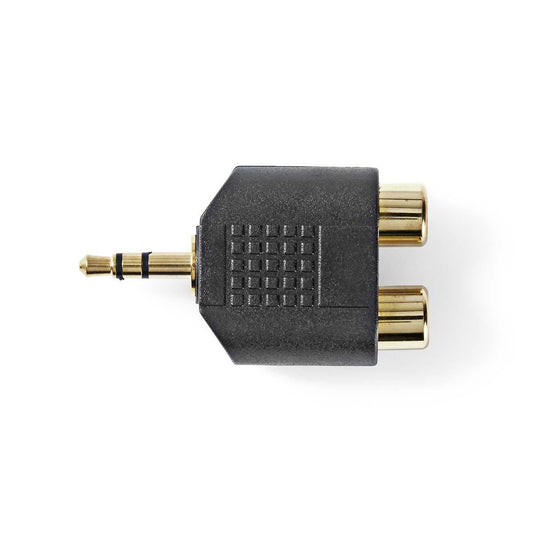Nedis CAGP22940BKG | Stereo Audio Adapter | 3.5 mm Male | 2x RCA Female | Gold Plated | Straight | ABS | Black | 10 pcs | Envelope