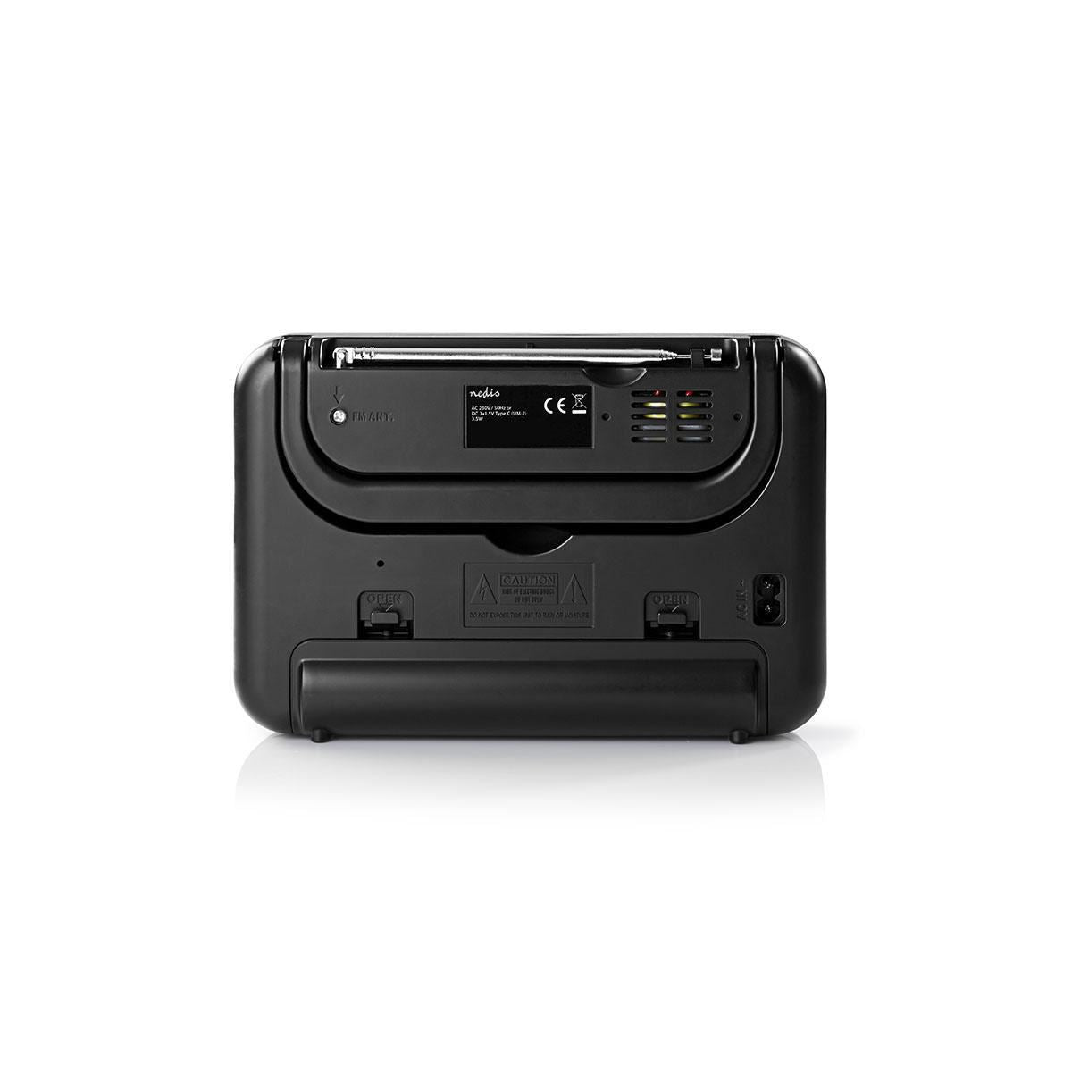 Nedis FM Radio | Portable Design | FM | Battery Powered / Mains Powered | Analogue | 2.4 W | Black White Screen | Headphone output | Carrying handle | Black / White