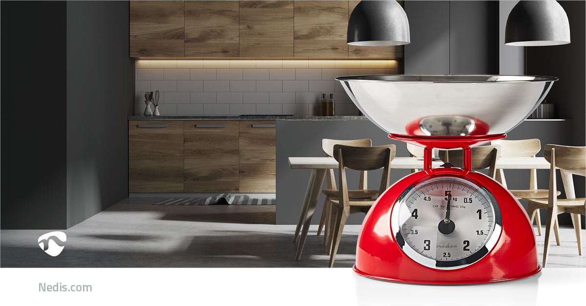 Nedis Kitchen Scales | Analog | Stainless Steel | Removable Bowl | Red
