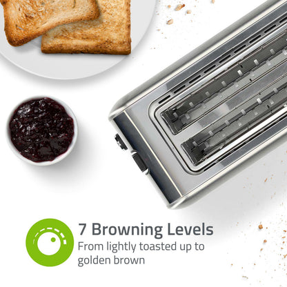 Nedis Toaster | 4 Bread Slices | 2 Long Slots | Browning levels: 7 | Defrost feature | Aluminium / Silver