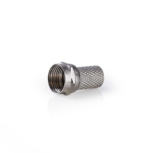 Nedis F-Connector | Straight | Male | Nickel Plated | 75 Ohm | Twist-on | Cable input diameter: 6.4 mm | Zinc Alloy | Silver | 25 pcs | Polybag