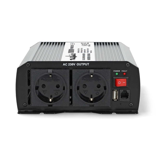 Nedis Power Inverter Modified Sine Wave | Input voltage: 12 V DC | Device power output connection(s): Type F (CEE 7/3) / USB-A | 230 V AC 50 Hz | 1000 W | Peak power output: 2000 W | Screw Terminal | Silver