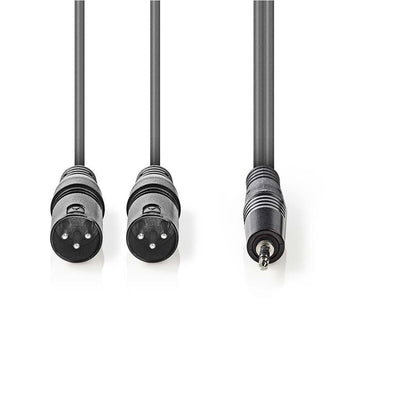 Nedis Balanced Audio Cable | 2x XLR 3-Pin Male | 3.5 mm Male | Nickel Plated | 3.00 m | Round | PVC | Dark Grey | Carton Sleeve