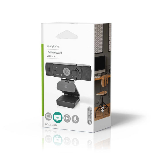 Nedis Webcam | Full HD@60fps / 4K@30fps | Auto Focus | Built-In Microphone | Black