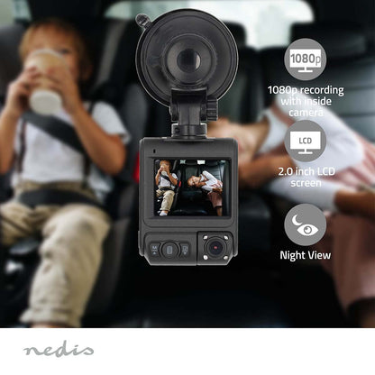 Nedis Dash Cam | 4K@30fps | 12 MPixel | 2 " | Wi-Fi | LCD | Dual camera | Cabine view camera | GPS | Parking sensor | Motion detection | Night view | Black