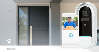 Nedis SmartLife Video Doorbell | Wi-Fi | Battery Powered / Transformer | Full HD 1080p | Cloud Storage (optional) / microSD (not included) | IP54 | With motion sensor | Night vision | White
