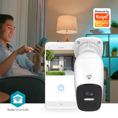 Nedis SmartLife Outdoor Camera | Wi-Fi | Spotlight | 4MP Quad HD 1440p / 2560x1440 | Pan tilt | IP66 | Max. battery life: 10 Months | Cloud Storage (optional) / microSD (not included) | 5 V DC | With motion sensor | Night vision | White
