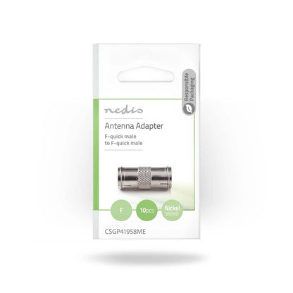 Nedis Satellite & Antenna Adapter | F Male Quick | F Male Quick | Nickel Plated | 75 Ohm | Straight | Metal | Silver | 10 pcs | Envelope
