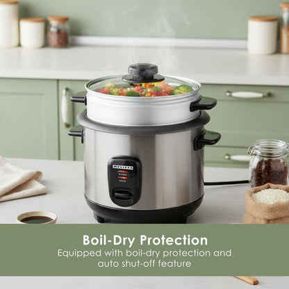 MELISSA Rice Cooker | 1.0 l | 400 W | Non stick coating | Removable bowl | Steamer Basket | Keep-warm function | Auto shut-off