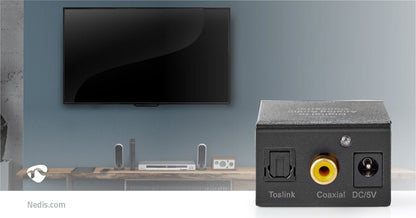 Nedis Digital Audio Converter | 1-way | Connection input: 1x Digital RCA / 1x TosLink | Connection output: 1x (2x RCA) / 1x 3.5 mm | Automatic | Integrated amplifier | Black