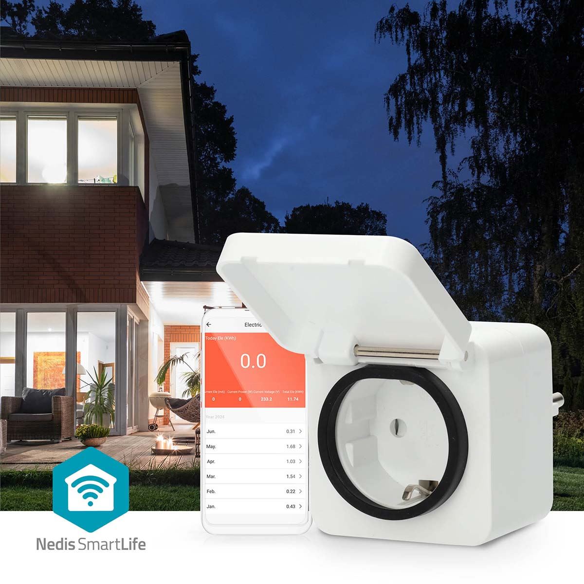 Nedis SmartLife Smart Plug | Wi-Fi | IP44 | 3680 W | Plug with earth contact | -25 - 55 °C | Android™ / IOS | Grey / White | 1 pcs