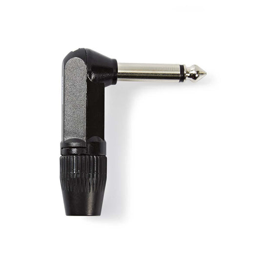 Nedis 6.35 mm Connector | Angled | Male | Nickel Plated | Solder | Cable input diameter: 8.0 mm | Aluminium | Black | Polybag | 1 pcs