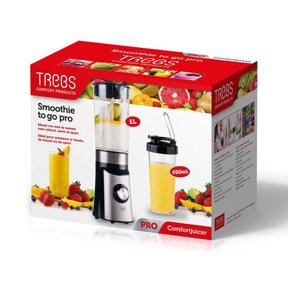 Trebs 99242 | Smoothie-to-go | Pro drinking cup Comfortjuicer | 450 ml | School, Work or Gym | Black
