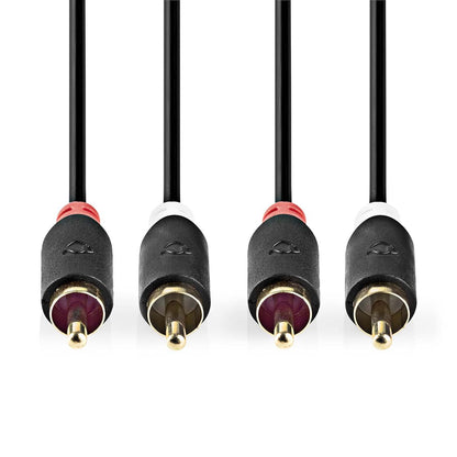 Nedis Stereo Audio Cable | 2x RCA Male | 2x RCA Male | Gold Plated | 0.50 m | Round | Anthracite | Box