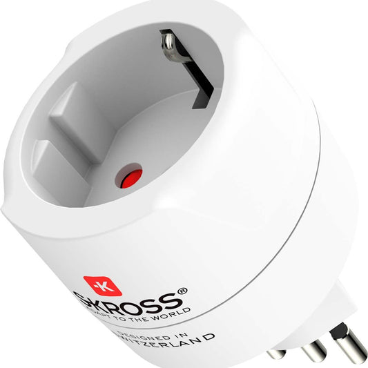 Skross SKR1500272EC | Travel adapter Europe to Switzerland + Italy + Brazil - For 2- and 3-pole devices (Grounding or Euro-plug)