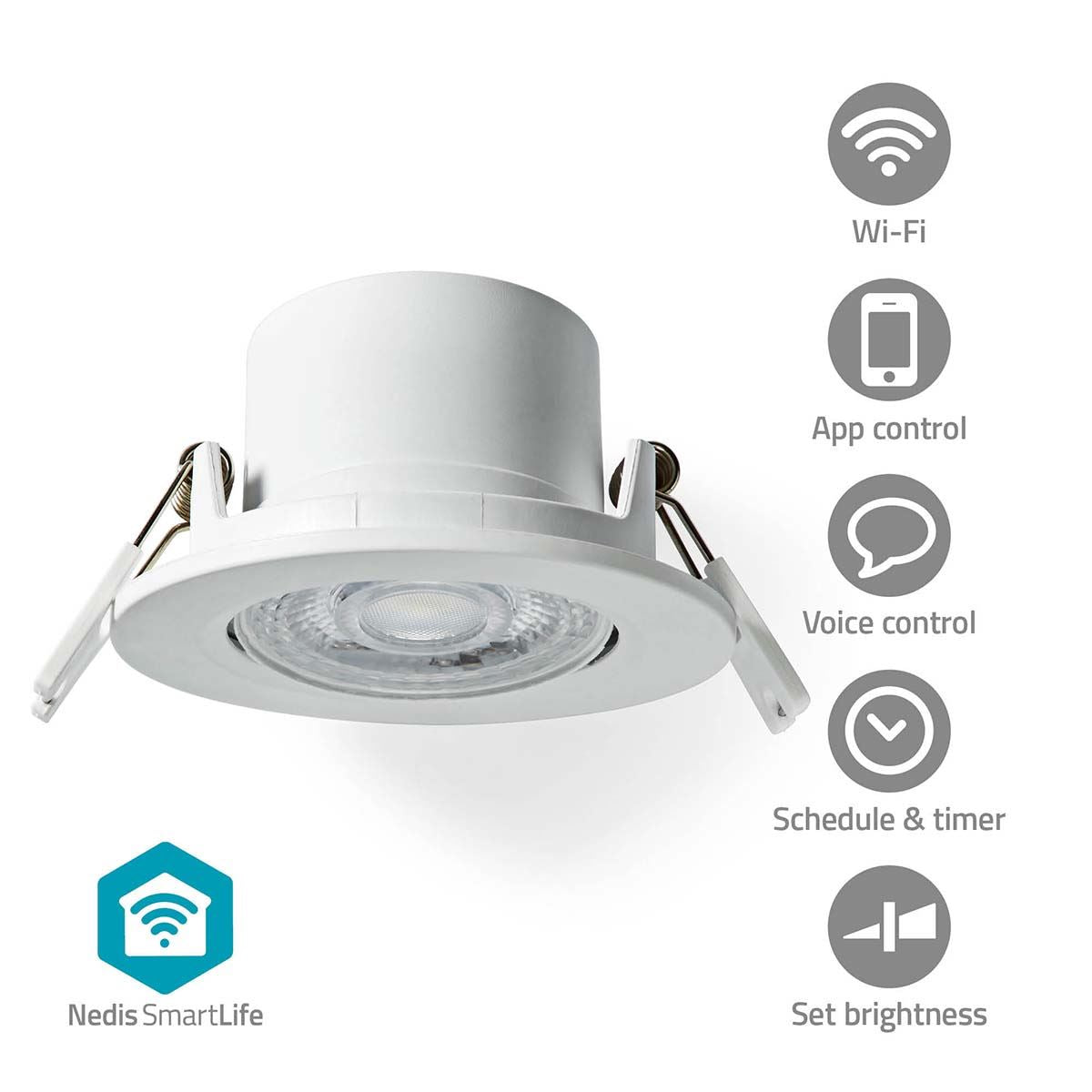 Nedis SmartLife Ceiling Light | Wi-Fi | Warm to Cool White | Round | Diameter: 52 mm | 68 - 74 mm | 360 lm | 2700 - 6500 K | IP20 | Energy class: F | Android™ / IOS