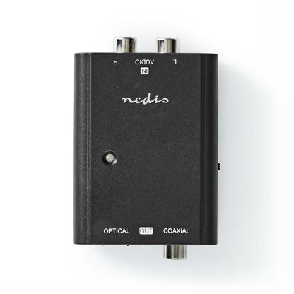 Nedis Digital Audio Converter | 1-way | Connection input: 2x RCA Male | Connection output: 1x S/PDIF (RCA) Female / 1x TosLink Female | ARC | Manual | Black