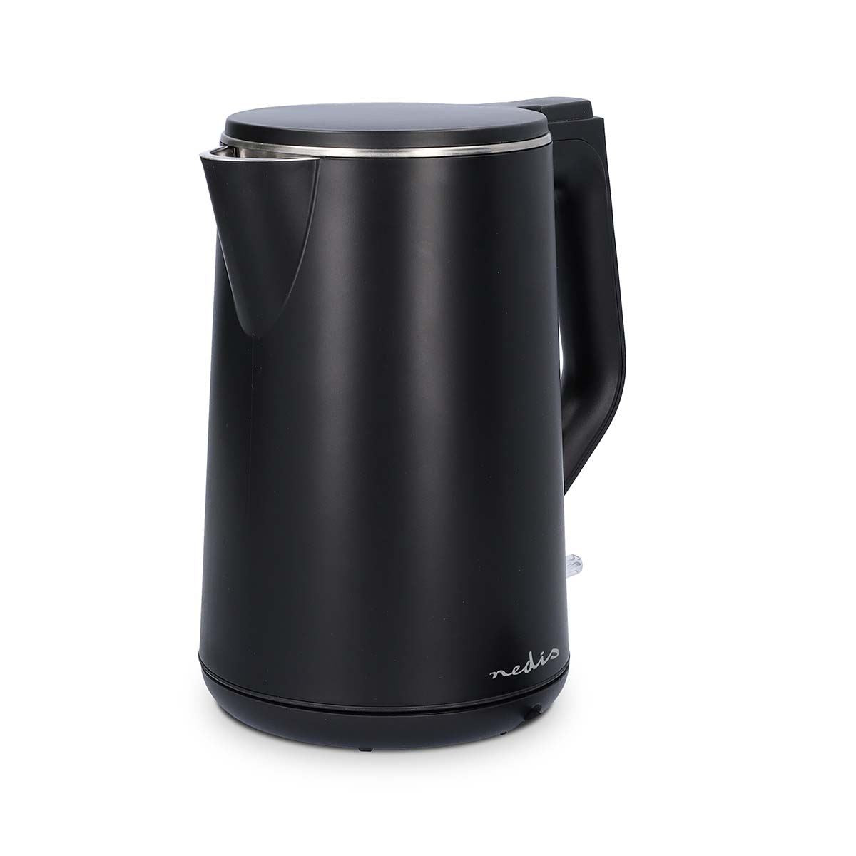 Nedis Electric Kettle | 1.5 l | Plastic | Black | Rotatable 360 degrees | Concealed heating element | Strix® controller | Boil-dry protection