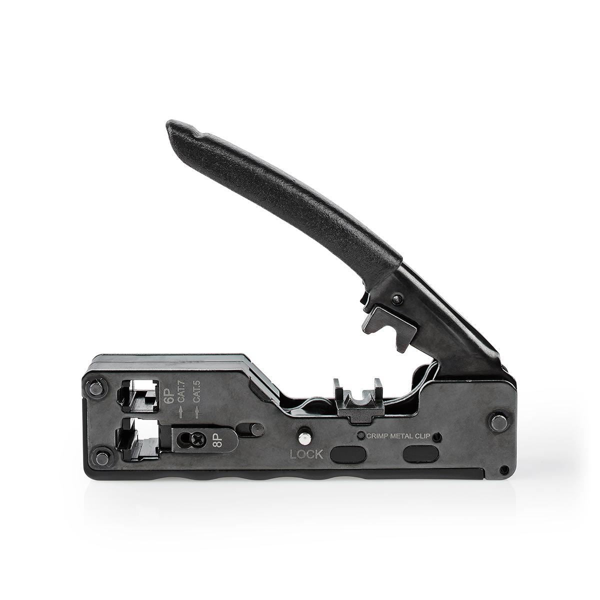Nedis CCGG89505BK | Crimp pliers | CAT5 / CAT5e / CAT6 / CAT6a / CAT7 / RJ12 / RJ45 | Cutting / Plier | ABS / Steel | Black