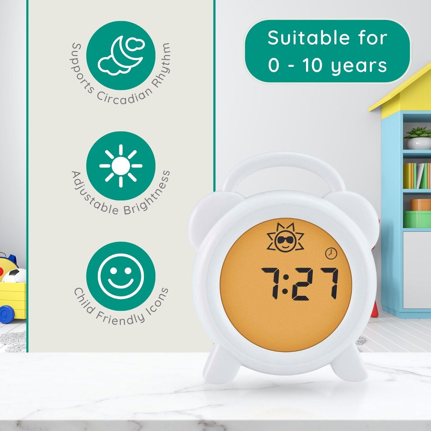 Alecto Childrens Sleep Trainer Night Light and Alarm Clock | White